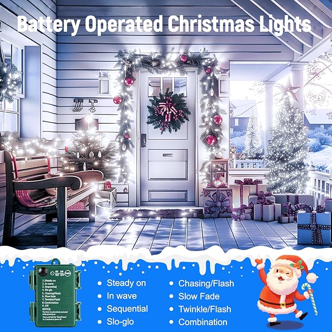 4-Pack 66ft Christmas LED String Lights, Waterproof Timer Lights