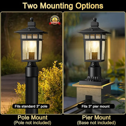 Dusk to Dawn Outdoor Post Lights, Waterproof Lamp Post Light Fixture, Aluminum Lamp Posts Outdoor Lighting Pole Lantern for Outside Yard Patio Pathway Garden Deck, Hard Wired (2 Pack, Black)