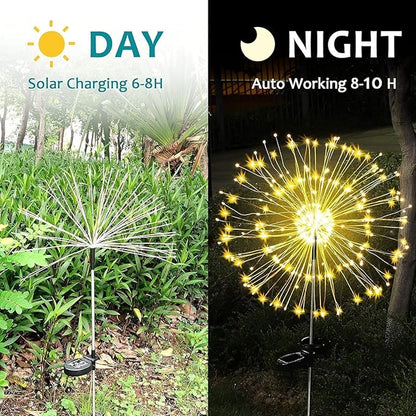 JJGoo Solar Firework Lights, 4 Pack 120 LEDs 2 Lighting Modes Solar Garden Lights Outdoor Waterproof for Yard Patio Walkway Pathway Party Wedding Christmas Decorative - Warm White