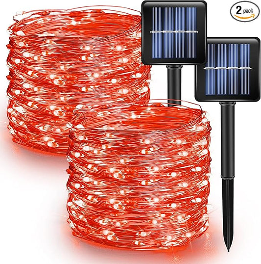 Dazzle Bright 2 Pack Solar String Lights Outdoor, Total 80FT 240LED Solar Powered Waterproof Fairy Lights 8 Modes, Copper Wire Lights for Christmas Patio Party Tree Yard Decoration (Red)