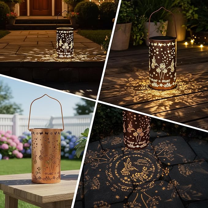 FLAGWIX Hummingbird Solar Lanterns Outdoor Waterproof Garden Decor for Outside Gifts for Women Men Birthday Gifts for Mom Grandma Decorative Lanterns for Yard Patio Balcony Porch