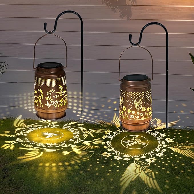 Hummingbird Solar Lantern 2 pcs - Hummingbird Solar Lights for Outside, Patio, Backyard, and Porch - Waterproof Hanging Lantern for Outside - Perfect Gifts for Women
