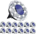 12-Pack Solar Ground Disk Lights, Cool White Waterproof LED