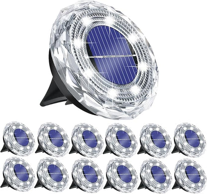 Solar Ground Light Outdoor 12 Pack Mini Solar Grounf Lights Waterproof Landscape Lighting Solar Powered Pathway Lights LED Disk Light for Patio Lawn Driveway Yard Decor, Cool White