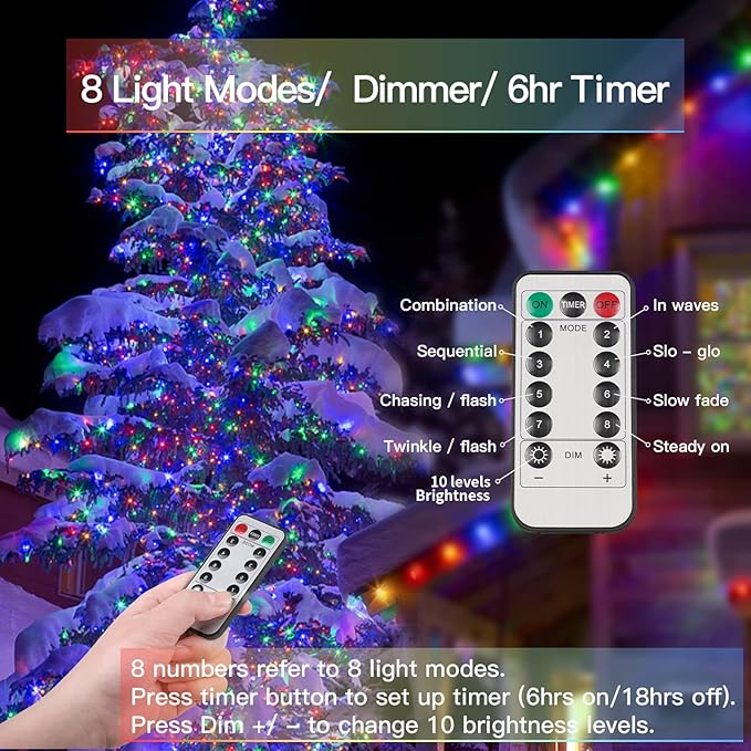 Christmas Porch String Lights, 33ft 100 LED Waterproof