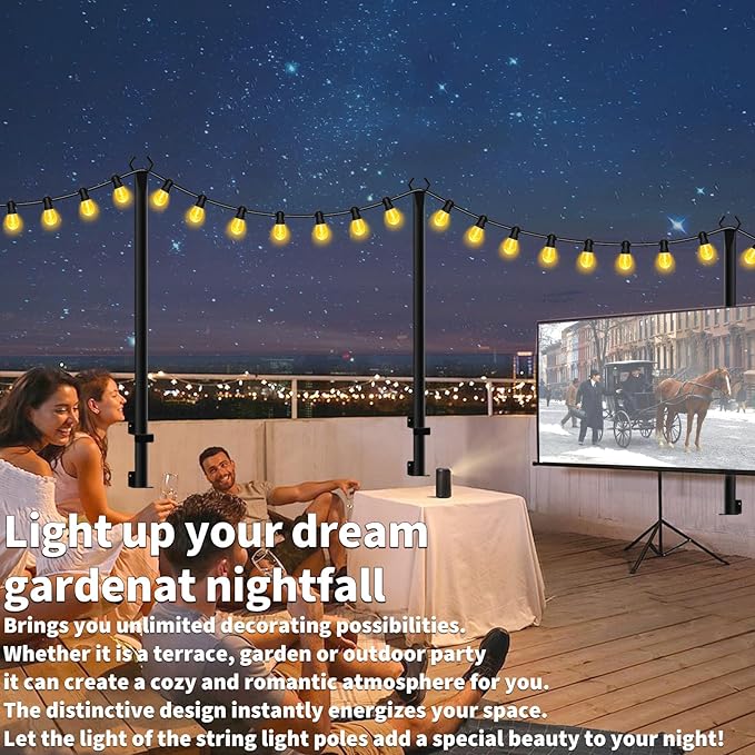 4 Pack String Light Poles,5 Ft Light Poles for Outside String Lights,Outdoor Lights Pole with Fork,Metal Poles Stand for Patio Deck Backyard
