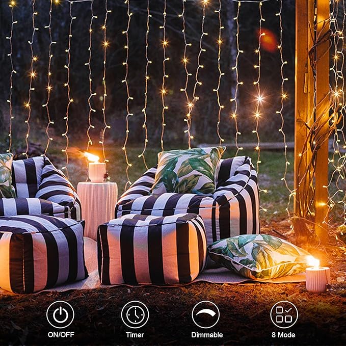 Outdoor String Lights, 8ft Warm White Waterproof LED