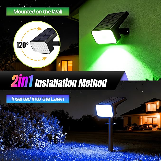 10-Pack 28 LED Solar Landscape Spotlights, 7-Mode Waterproof
