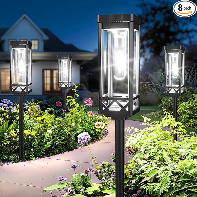 8-Pack Cool White Solar Path Lights, Outdoor Yard LED
