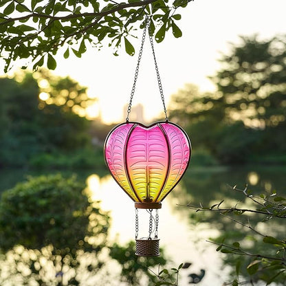 TERESA'S COLLECTIONS Valentine's Day Hot Air Balloon Solar Lantern Party Decorations, Outdoor Decor for Garden Flickering Flame Hanging Solar Lights Heart-Shaped Lantern for Anniversary Wedding Decor