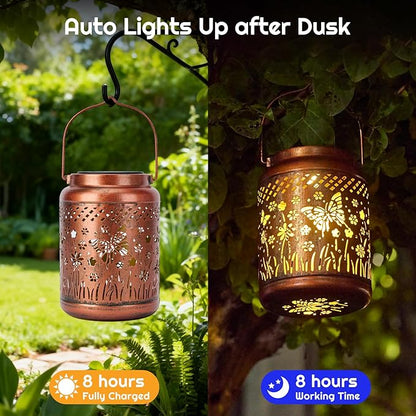Butterfly Solar Lanterns Outdoor Waterproof - Metal Garden Decor Hanging Solar Lights Butterfly Decorations for Patio Yard Lawn Porch Pathway,Unique Gifts for Women Mom Grandma