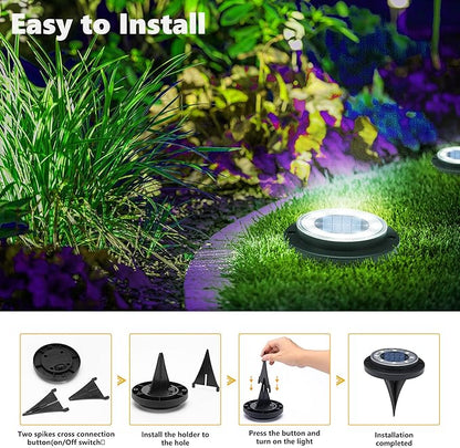 Flacchi Solar Lights Outdoor - Solar Powered Ground Lights Outdoor Solar Disk Light Waterproof Landscape Light for Patio Yard Pathway Walkway Driveway (Cool White, 8 Pack)