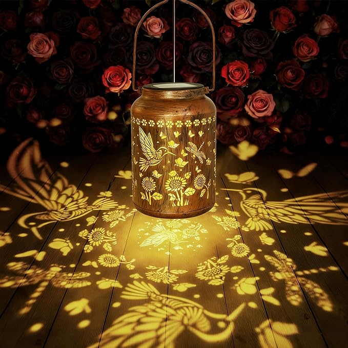 Chrismas Gifts, Hummingbird Solar Lantern Outdoor, Solar Light Outdoor Waterproof LED Decorative Garden for Lawn, Landscape, Patio, Porch Hanging Lantern Hummingbird Gifts for Women, Mom, Grandma