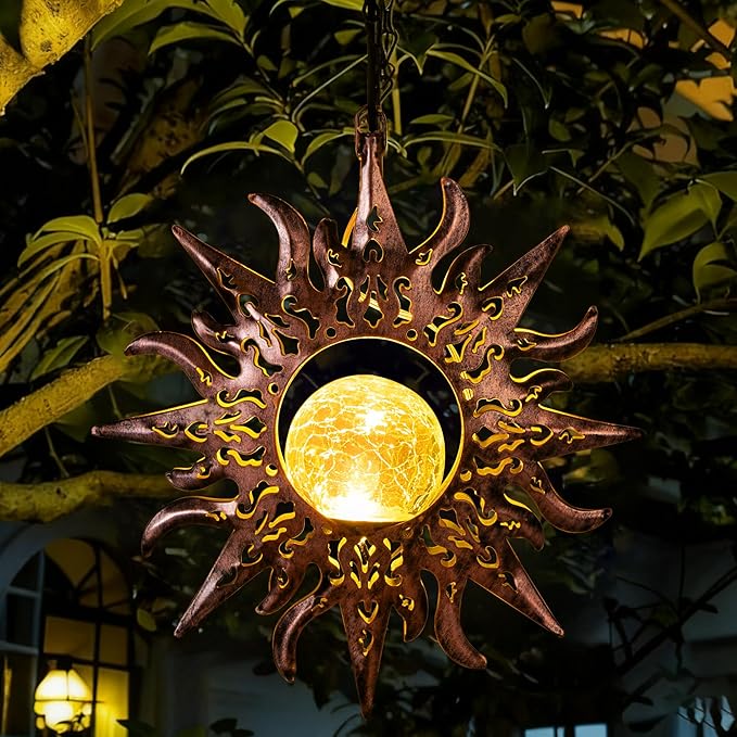 Solar Lights Outdoor Decorative,Sunflowers Hanging Solar Garden Lights Waterproof Yard Decor Metal Sun Flowers Unique Gifts Ideas for Outside Patio Lawn Tree Decorations,Yard Patio Accessories
