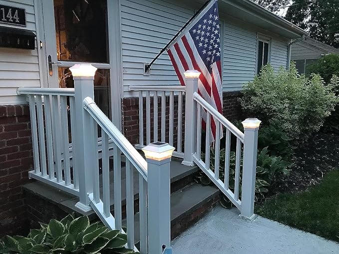 8 Pack Solar Post Cap Lights - Classic #1: for Flat Surfaces & 4x4 Vinyl, Also Fits 4x6 Wood (Sits-On-Top), 25 Lumen 3000K Warm White, Outdoor Deck Fence Light, Waterproof, Elegant White