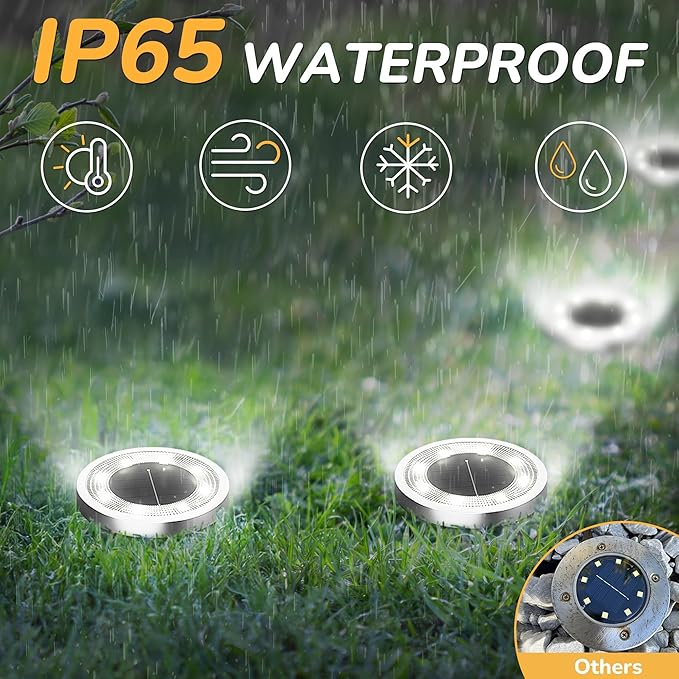 Solar Flat Disk Lights 16-Pack, Waterproof Landscape