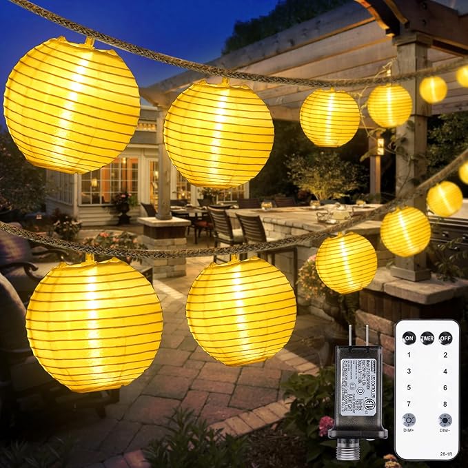 Lantern String Lights Plug in- 40ft 40LED 2700K Warm White Mini Lantern Lights Waterproof, Hanging Hemp Rope String Lights Indoor Outdoor with Remote, Timer for Porch Fence Balcony