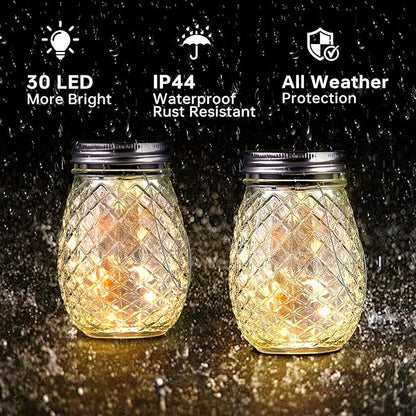 Dream Master 30 LED Hanging Solar Fairy Lights, Jars & Hangers Included, 6 Pack Waterproof Glass Mason Jar Lights Solar Powered, Ideal Outdoor Decor for Garden Patios, Yards, and Lawns, Warm White