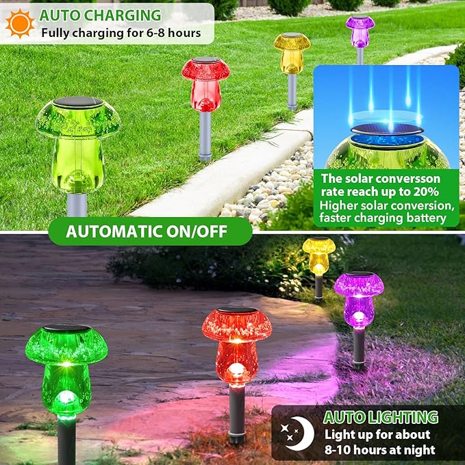 8-Pack Multicolor Solar Path Lights, Outdoor Driveway LED