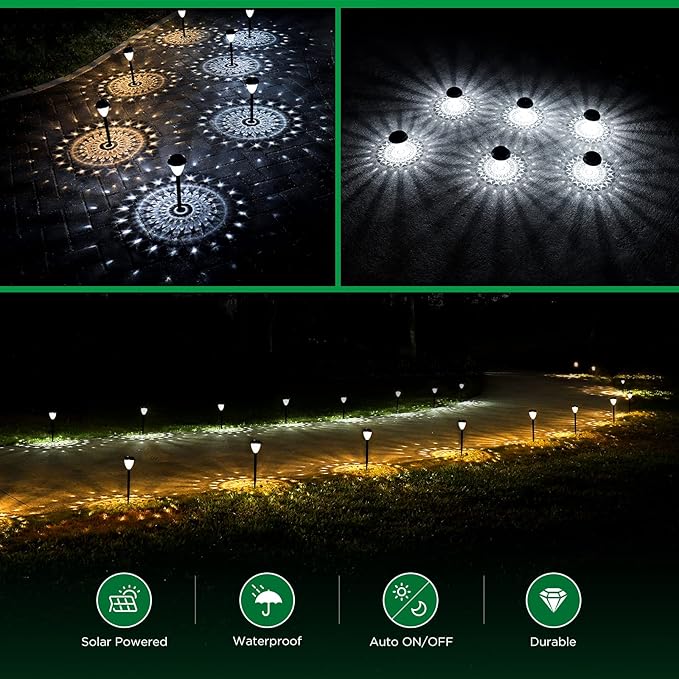 10-Pack Solar Pathway Lights, Waterproof LED Garden Lights