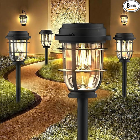 Bright Solar Pathway Lights Outdoor, 8 Pack Waterproof IP65, Auto On/Off Solar Powered Garden Lights for Yard Lawn Walkway Landscape Pool Outside - 3-in-1 Hanging, Tabletop & Stake Lighting