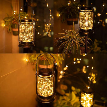 Solar Mason Jar Lights,2 Pack 30 Led Starry Fairy String Hanging Mason Jar Lantern Lights,Solar Lanterns for Outdoor Patio Party Garden Yard Wedding Decor (Mason Jars/Handles Included)