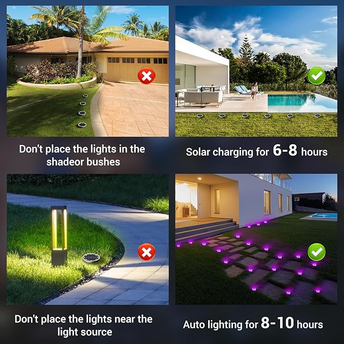Peasur Solar Ground Lights Outdoor, 4 Pack Flat Solar Powered Disc Lights, IP68 Waterproof, Anti-Rust, Landscape Lighting for Pathway Garden Yard Lawn Walkway Landscape Driveway, Purple