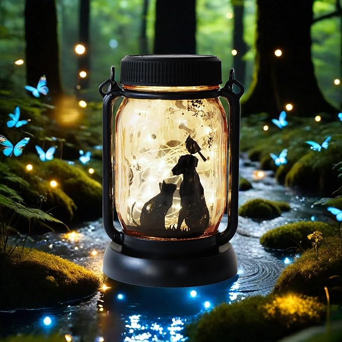 Cat Dog Solar Lanterns, Outdoor Solar Lights, Cat Lamp, Dog Lamp, Garden Decor, Patio Decor, Gifts for Cat Lovers, Gifts for Dog Lovers, Cat Memorials, Dog Memorials, Cat Dog Gifts, Gifts for Girl
