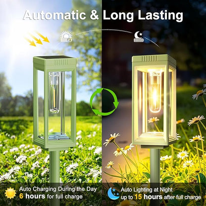 WdtPro 8 Pack Solar Pathway Lights Outdoor, Bright Solar Garden Lights Outdoor Waterproof, Auto On/Off, 15+ Hours Runtime, Lights Solar Powered for Pathway Yard Garden Walkway, Warm White
