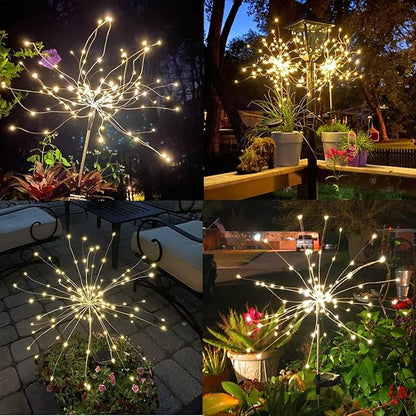 JJGoo Solar Firework Lights, 2 Pack 135 LEDs 2 Lighting Modes Solar Garden Lights Outdoor Waterproof for Yard Patio Walkway Pathway Party Wedding Christmas Decorative - Warm White