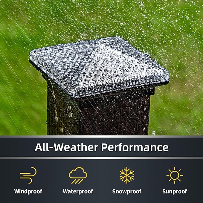 Glass Solar Post Cap Lights with Crystal Style - Decorative Deck Fence Lights for 4x4 5x5 Posts Hidden Solar Panel, Modular Design, 10Hr Runtime, IP65, Warm White, Black, 2 Pack