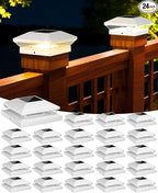 24-Pack Solar Post Cap Lights, Cool White Waterproof