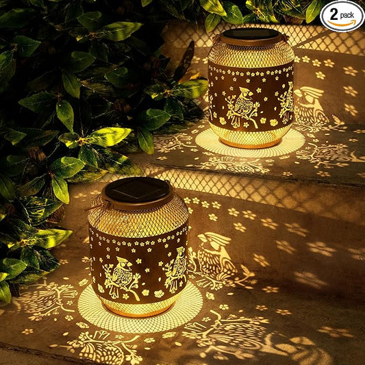 2 Packs Cardinal Solar Lanterns Outdoor Waterproof, Cardinal Birthday Gifts for Women Mom Men, Metal Hanging Bird Decorative Lanterns for Yard Patio Lawn Garden Decor