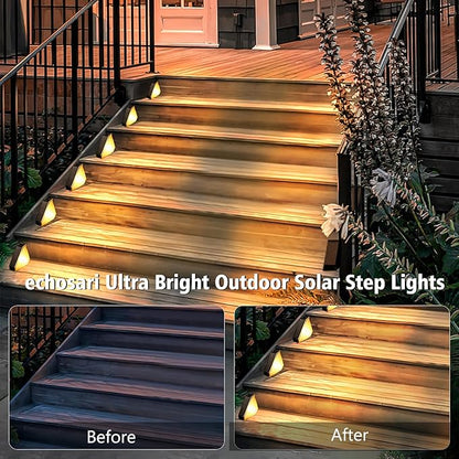 echosari 12 Pack Solar Step Lights for Outside, Ultra Bright Outdoor Stair Lights Auto ON/Off, 2835SMD LEDs Outdoor Step Lights IP68 Fully Waterproof for Yard Garden Walkways Pathway (Warm White)