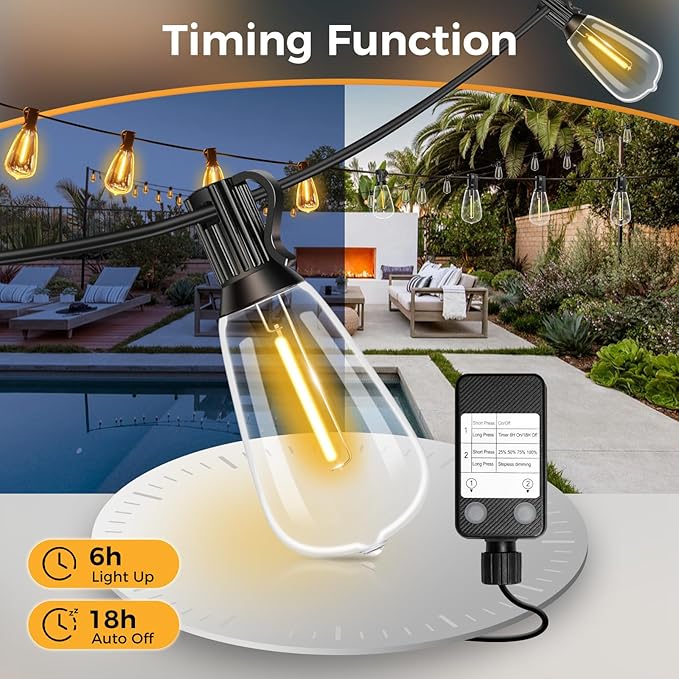 100ft Edison Bulb Patio String Lights, Waterproof