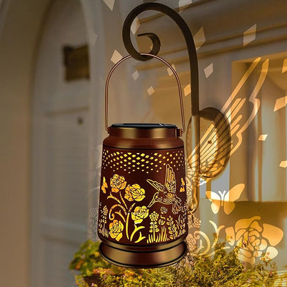 KY&BOSAM Solar Lanterns Outdoor Waterproof Rose Hummingbird Lantern Garden Decor Birthday Gifts for Women Mom Grandma Hanging Solar Lights LED Metal Openwork Decorative for Patio Yard Lawn Backyard