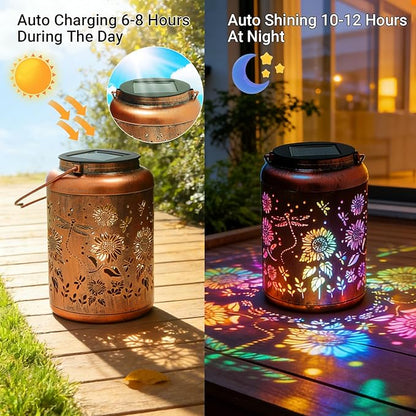 Solar Lanterns Outdoor Waterproof Dragonfly Garden Decor, Birthday Gifts for Women Mom Grandma Seniors, Metal Hanging Lanterns Decorative Colorful LED Lights for Lawn, Yard, Patio, Backyard, Porch