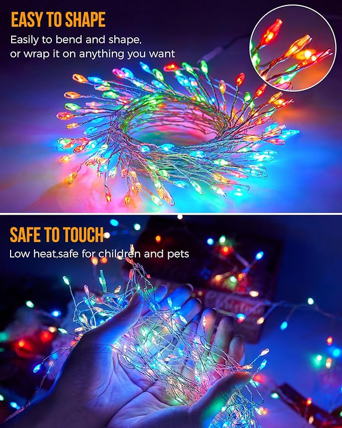 2-Pack 120 LED Christmas Twinkle Lights, 10ft Waterproof for Yard
