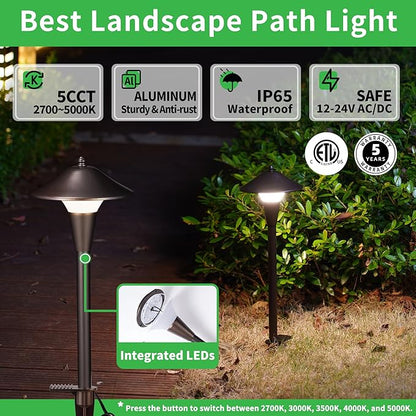 Pathway Landscaping Lighting, Low Voltage 5cct Modes Garden Path Light LED 12V, Outdoor Waterproof Sidewalk Lights, 5W 200LM Oil Rubbed Bronze Aluminum for Outside Walkways Yard (12 Pack)