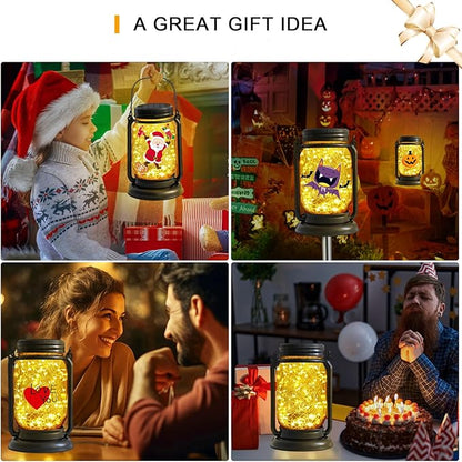 4 Pack Hanging Solar Lantern Lights,Vintage Glass Mason Jar Solar Fairy Lights, Birthday Mothers Day Gifts for Woman Mom Grandmom,Outdoor Decorative Waterproof Table Lamp for Yard Lawn Tree