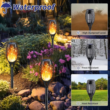 KYEKIO Solar Torch Light with Flickering Flame, 12Pack Solar Lights Outdoor, Solar Garden Lights Outdoor Waterproof, Luces Solares para Exteriores, Outside Lighting for Pathway Yard Patio Decorations