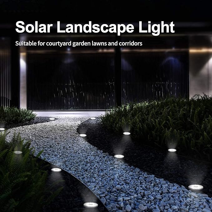 Aogist 12 Pack Solar Disk Lights - 8 LED In-Ground Outdoor Landscape Lights for Pathway, Yard, Walkway, Patio, Lawn Path (Cold White)