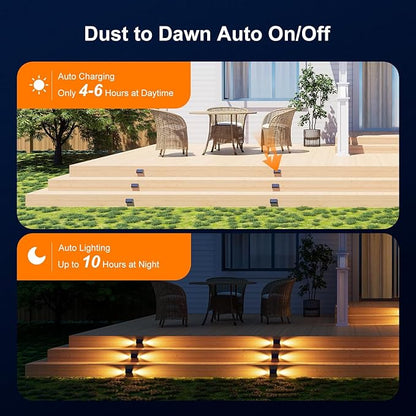 8 Pack Solar Powered Step Lights Outdoor Waterproof LED for Outside Deck Stair Safety Decorative Lamps for Porch, Wall, Fence, Walkway, Yard, Patio, Dual Sided Glow for Enhanced Security Warm White