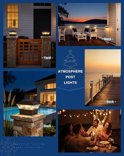 10 Pack Solar Post Light Outdoor, 4X6 4X4 Post Caps, 25 Lumens 3000K Warm Light Fence Lights Solar Powered for Deck, Ip65 Waterproof, Brown