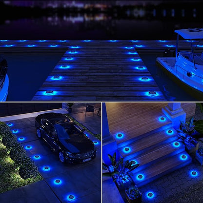 YiLaie Blue Solar Dock Lights Outdoor Waterproof, Driveway Warning Post Deck Lights Solar Powered for Drive Way Boat (4 Pack)