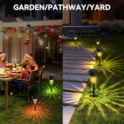 TECKNET 8 Pack Solar Powered Pathway Lights, Auto On/Off Color Changing Solar Stake Lights Outdoor with Warm White & RGB Colored, IP68 Waterproof Pathway Light Outdoor for Yard Walkway Lawn