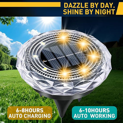 Solar Ground Lights,Solar Disc Light Outdoor Waterproof,Landscape Lighting Garden Lights for Pathway, Yard, Deck, Lawn, Patio, Swimming Pool, Walkway(Warm, 16Pack)