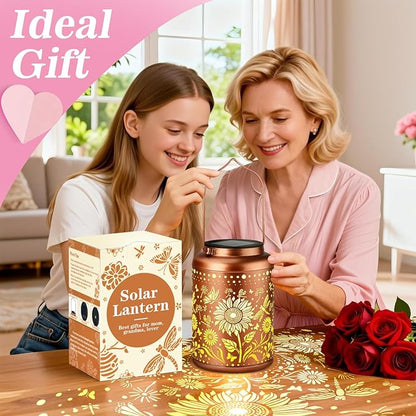 Birthday Gifts for Women Mom Grandma, Sunflower Gardening Gifts for Women, Solar Lantern Outdoor Waterproof Garden Decor Hanging Solar Lights Yard Decorations Outdoor, Backyard, Patio, Porch