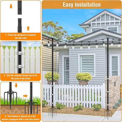 AILBTON 2 Pack 10Ft String Light Poles,Light Poles for Outside String Lights,Outdoor Light Poles with Fork,Metal Pole Stand for Patio,Backyard,Deck
