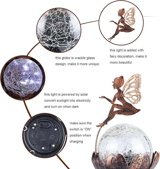 MUMTOP Solar Lantern Fairy Light, Crackle Glass Solar Lights Outdoor LED Waterproof Tabletop Lamp for Table, Yard, Garden, Patio, Lawn Decor